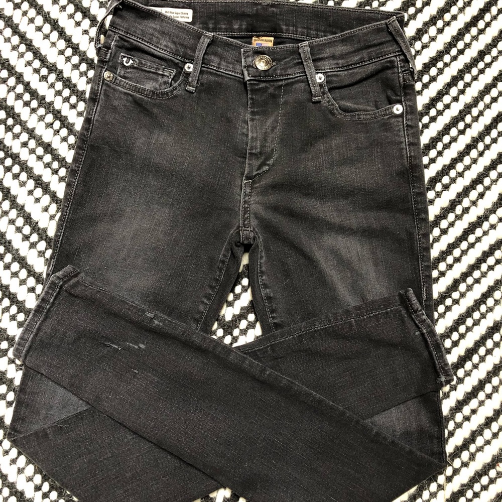 Used TRUE RELIGION Halle Super Skinny Black Jeans - Picture 3 of 4